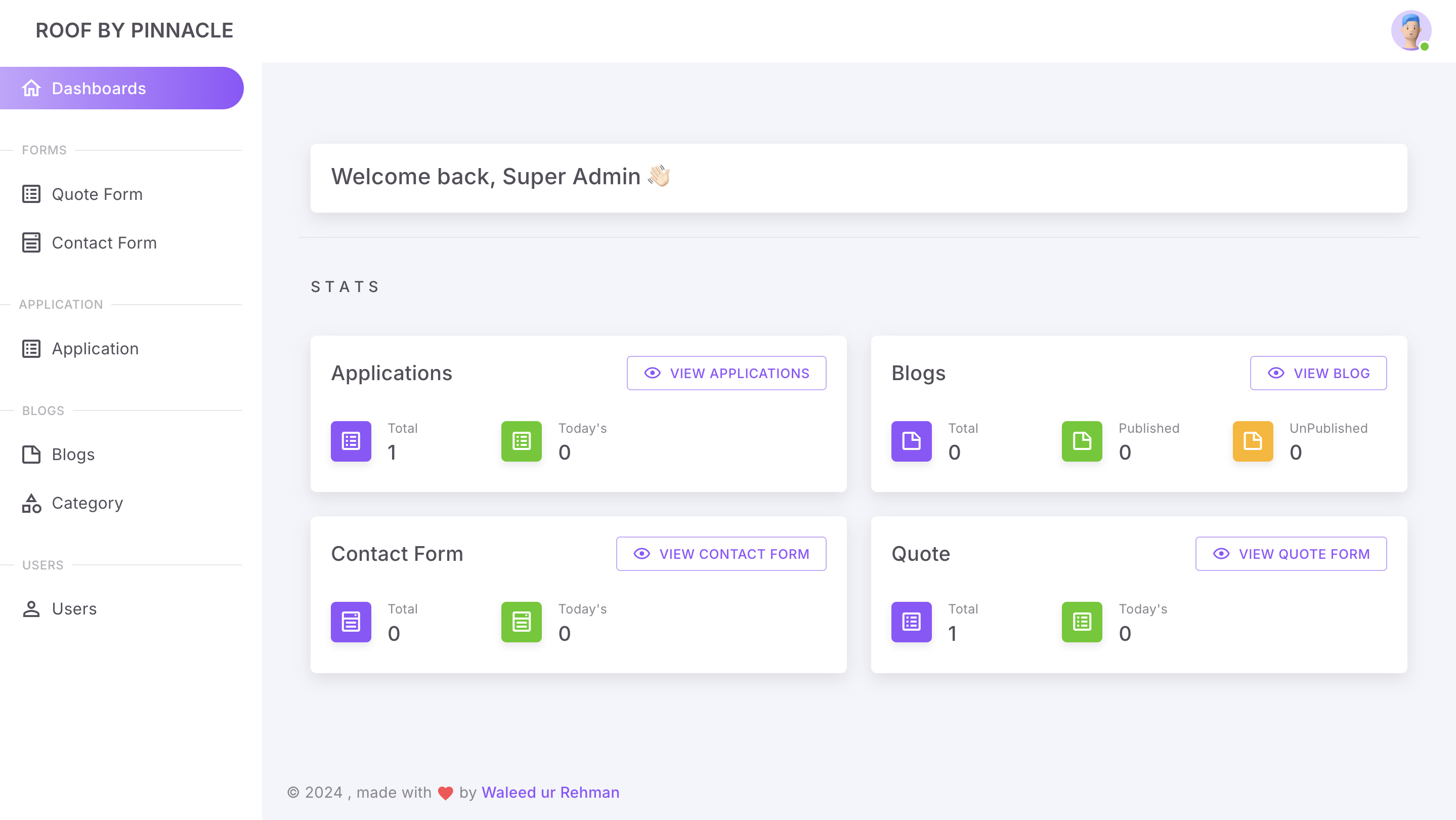 Roof By Pinnacle DashBoard
